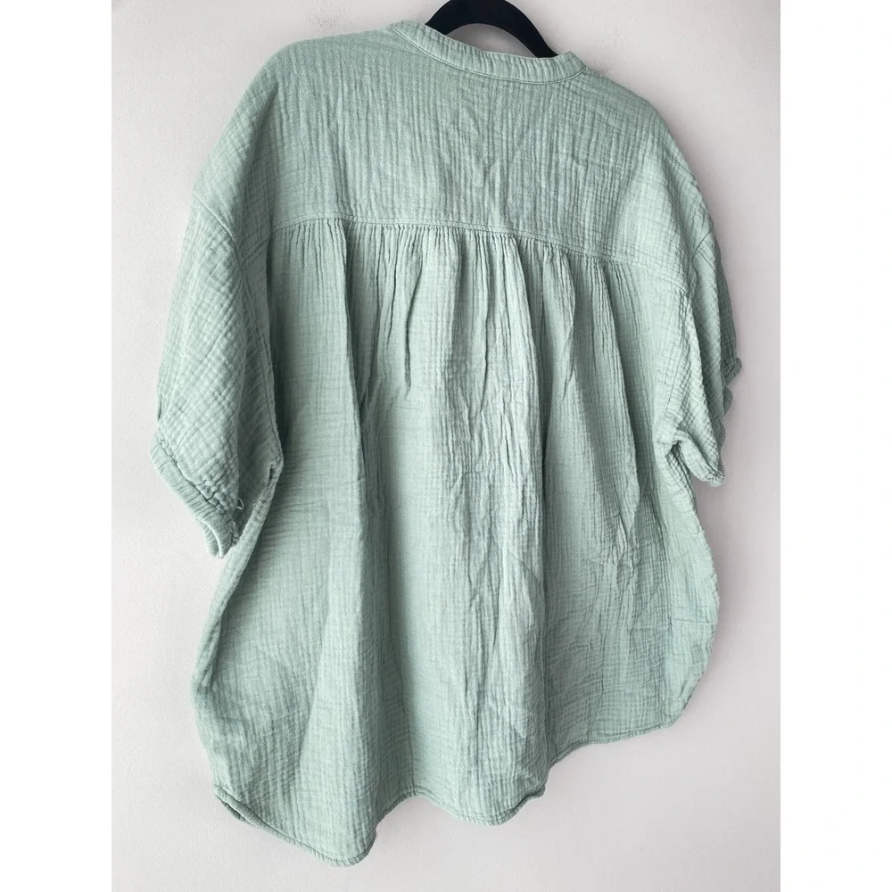 Madewell Womens Lightspun Gauze Popover Top L/XL Sage Green Clean Coastal Cotton